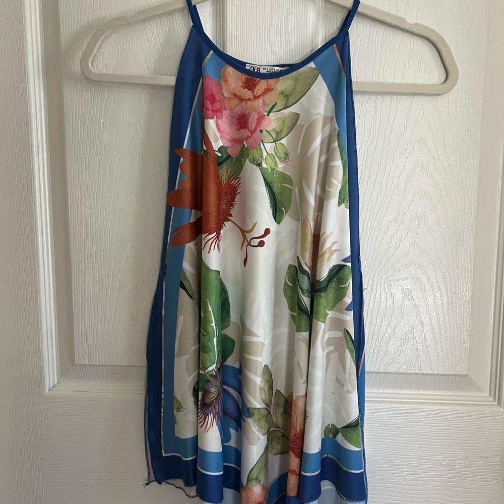 Floral Halter Top with Blue Accents